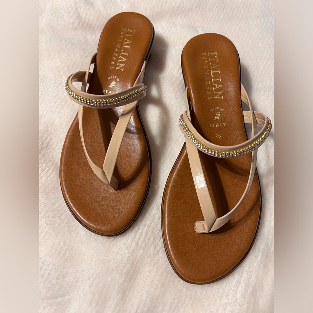 Italian Shoemakers Beige and Brown Crystal-Accent Women's Sandals